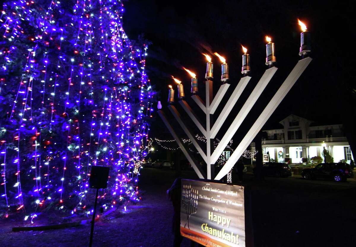 The Chabad Jewish Center of Milford-Hebrew Congregation of Woodmont holds its Menorah Lighting for the 7th night of Chanukah on the Milford Green in Milford in 2019.