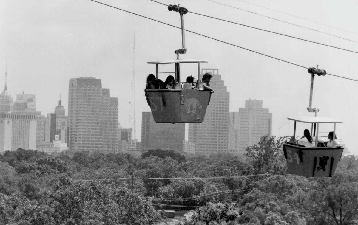 The Brackenridge Park Sky Ride in June 1993. For 35 years, the attraction near the San Antonio Zoo has offered visitors breathtaking views of the downtown San Antonio skyline.  The sky ride was launched in 1964 and ceased operations in 1999.