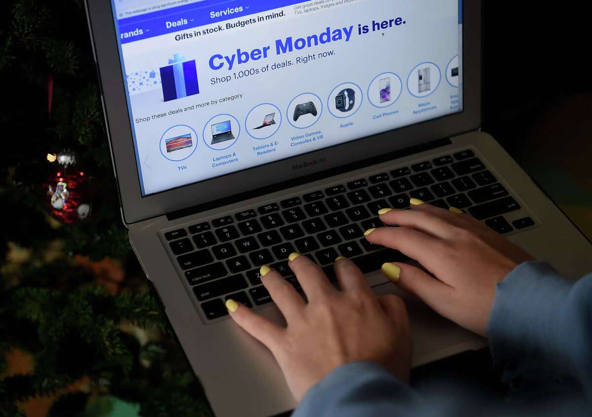 In this photo illustration, an ad seen on the Best Buy website for a Cyber Monday sale is displayed on a laptop on November 30, 2020 in Arlington, Virginia. (Photo by Olivier DOULIERY / AFP) (Photo by OLIVIER DOULIERY/AFP via Getty Images)