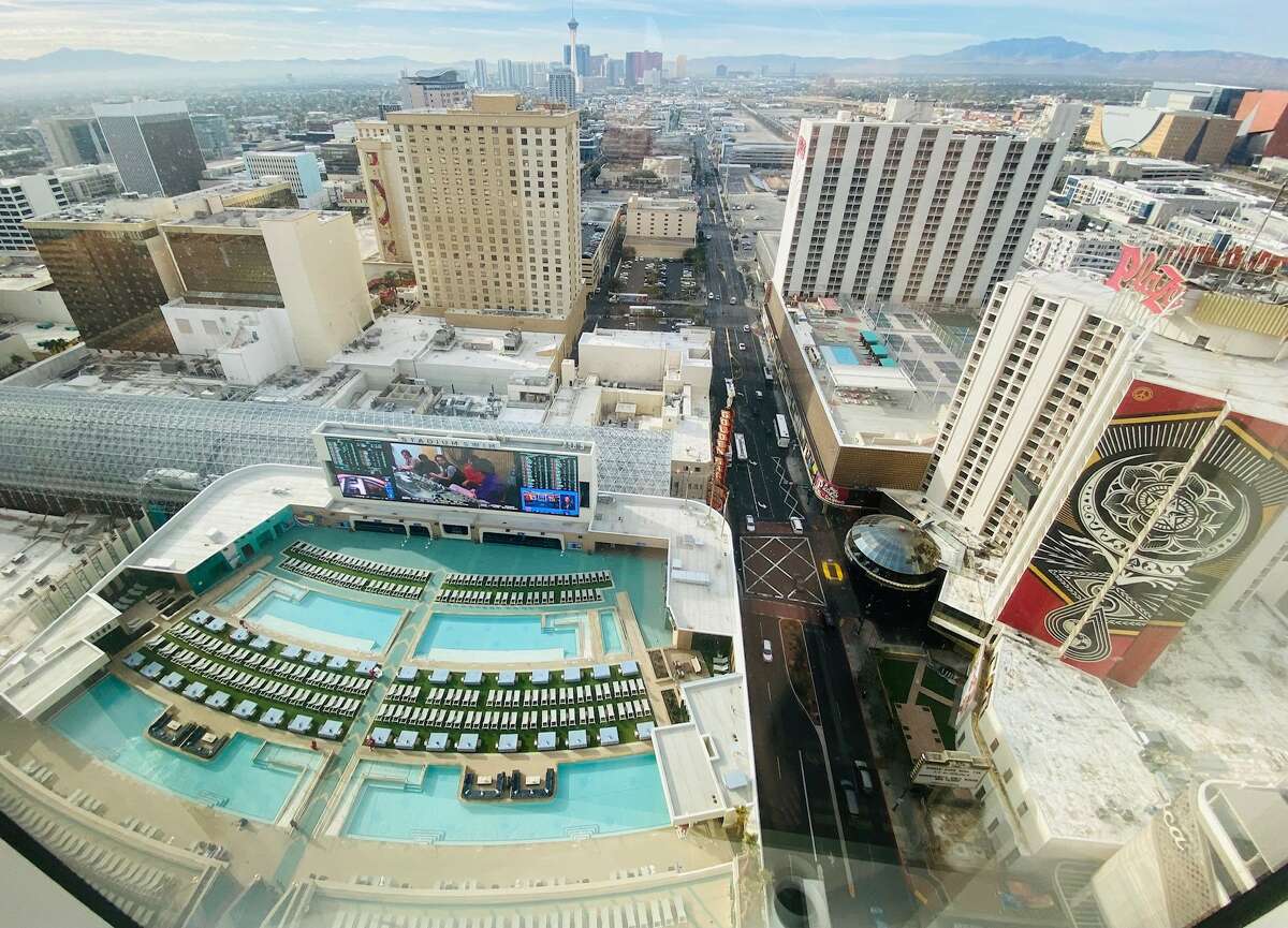 A view of the Las Vegas Strip from an upgraded room at Circa Resort & Casino.