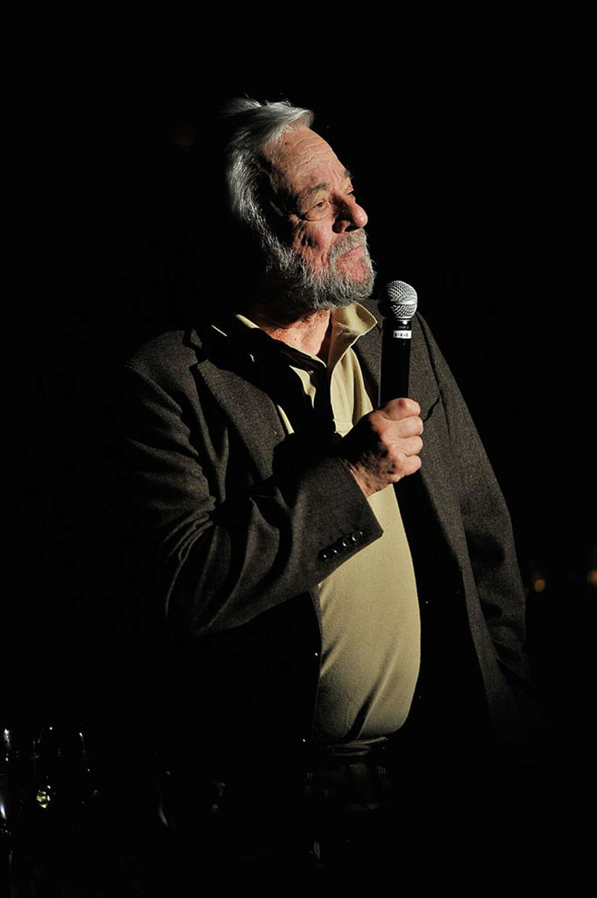 Composer Stephen Sondheim speaks at the Great Writers Thank Their Lucky Stars annual gala hosted by The Dramatists Guild Fund on Oct. 21, 2013, in New York City. He at his home in Roxbury Thursday night.