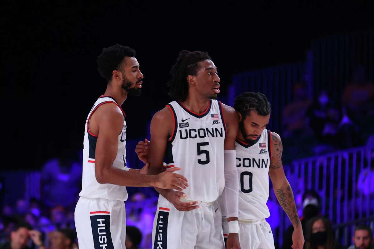 UConn’s Tyler Polley, Isaiah Whaley, and Jalen Gaffney in a game against VCU at the Battle 4 Atlantis on Friday.