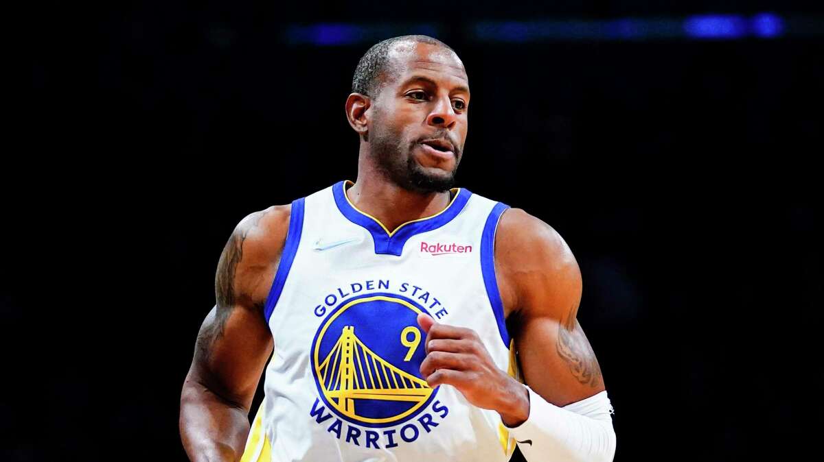 Golden State Warriors forward Andre Iguodala (9) in first half action in NBA game against Brooklyn Nets, Tuesday Nov. 16, 2021, in New York. (AP Photo/Frank Franklin II)