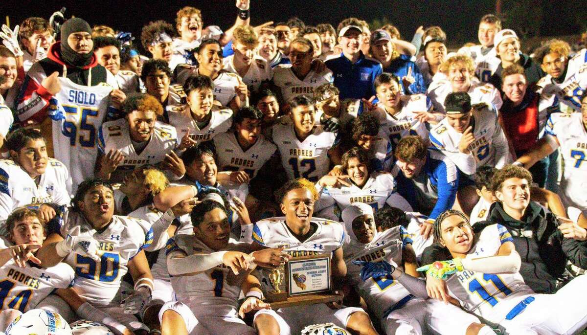 Serra celebrates its 16-12 Central Coast Section Division I championship win over St. Francis at Westmont High in Campbell, but only after gunfire outside the stadium late in the game.