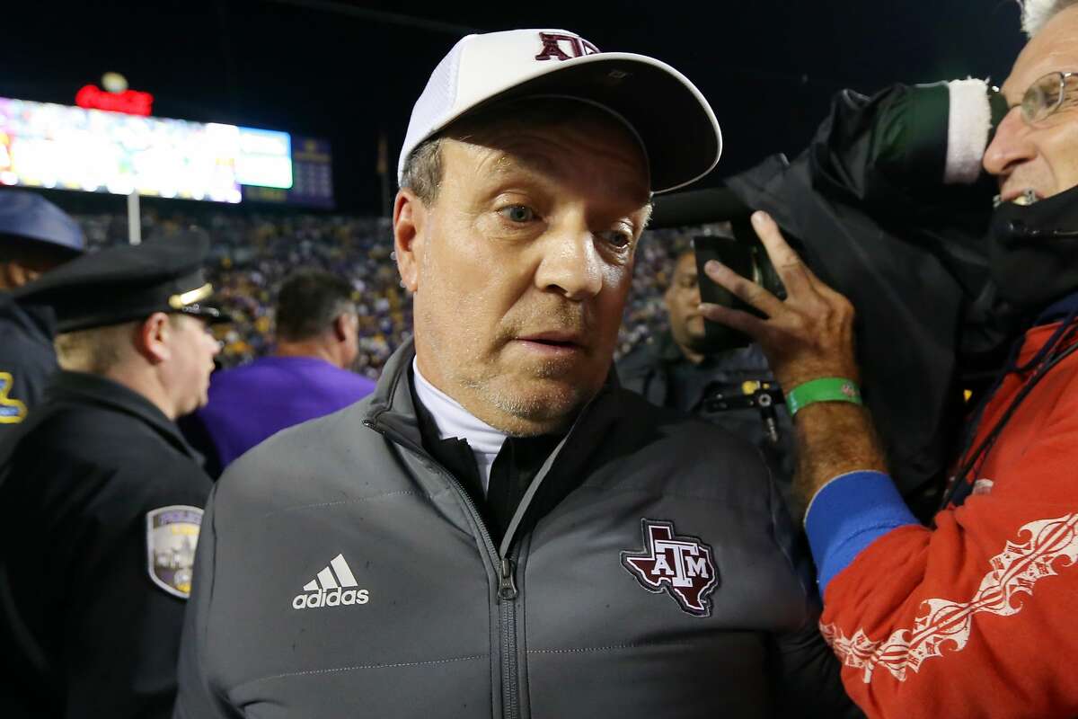 BATON ROUGE, LOUISIANA - NOVEMBER 27: Head coach Jimbo Fisher of the Texas A&M Aggies reacts after a loss against the LSU Tigers at Tiger Stadium on November 27, 2021 in Baton Rouge, Louisiana. (Photo by Jonathan Bachman/Getty Images)