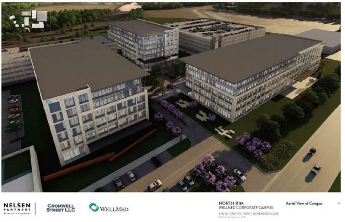 Renderings show the office buildings that WellMed Medical Management Inc. will occupy at at complex north of The Rim shopping center.