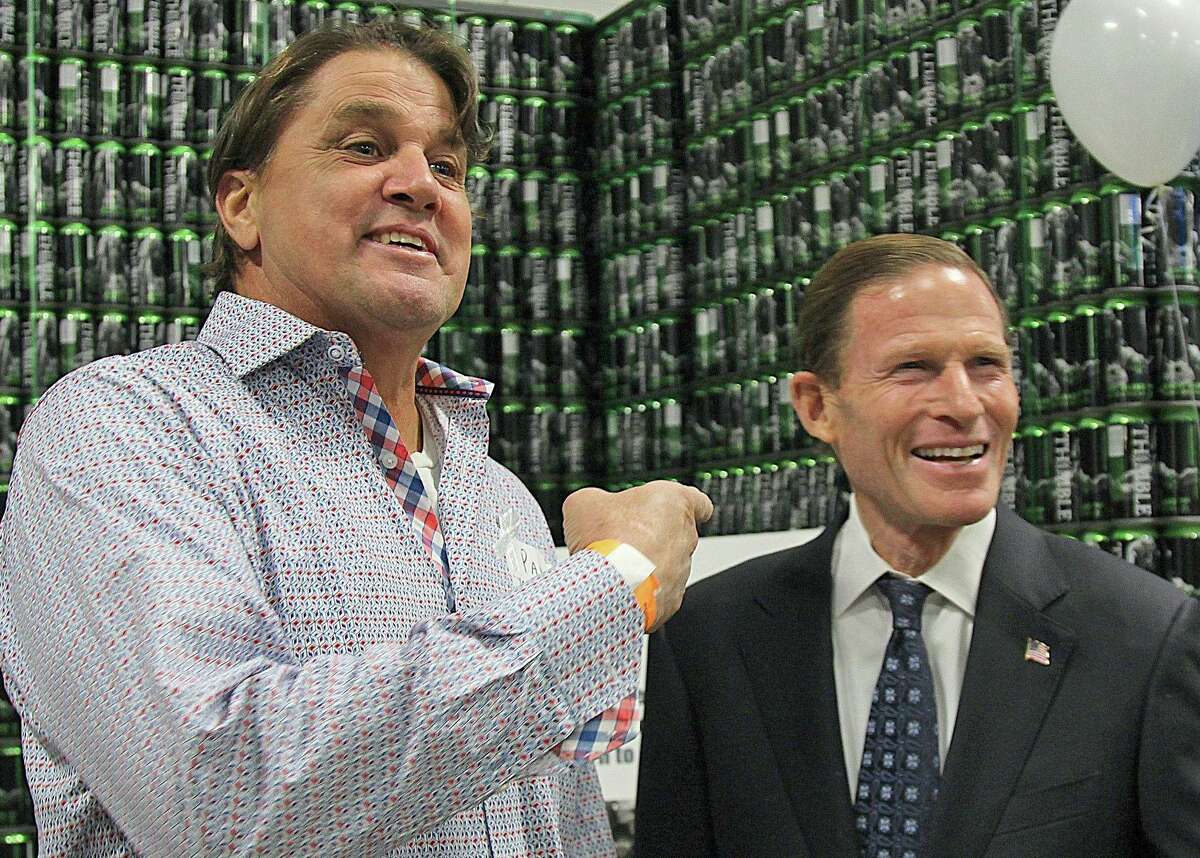 The Paul Dostie KARE Foundation was created to honor the life of Guilford resident Paul Dostie, who died May 25, 2021, of glioblastoma. From left are Paul Dostie and U.S. Sen. Richard Blumenthal at a November 2019 fundraiser.