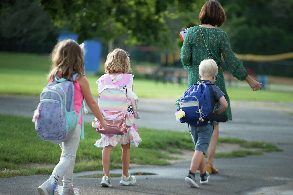 Darien Schools students head to class on Sept. 3.