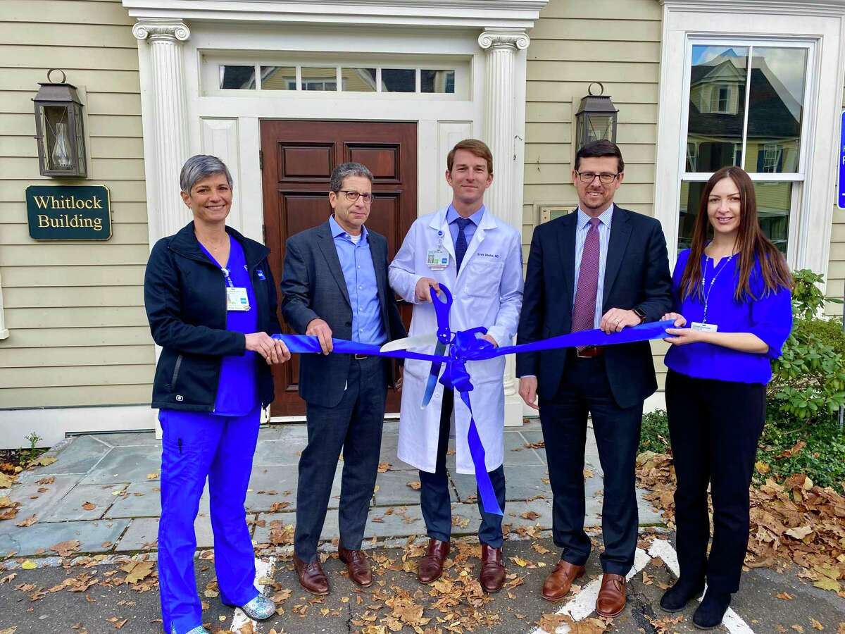Maria Kansy, left, RN at Hospital for Special Surgery; John Finger, Senior Vice President of NY Regional Markets at HSS; Evan Sheha, MD, spine surgery; Jonathan Bailey, Senior Vice President of Operations and Chief Operating Officer for Stamford Health; Viviane Potucek, Medical Office Manager, HSS