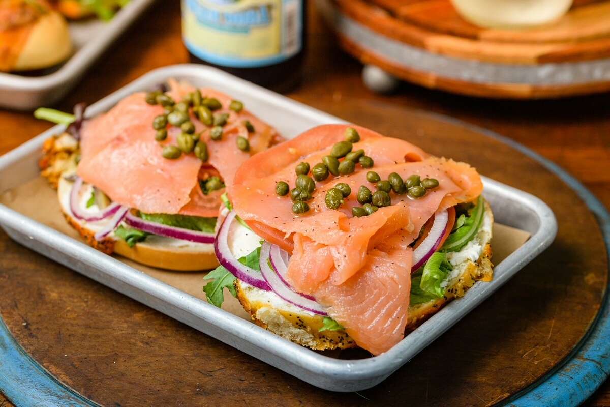 The Avo Smoked bagel at Seed Bagel Shop, with avocado and smoked salmon.