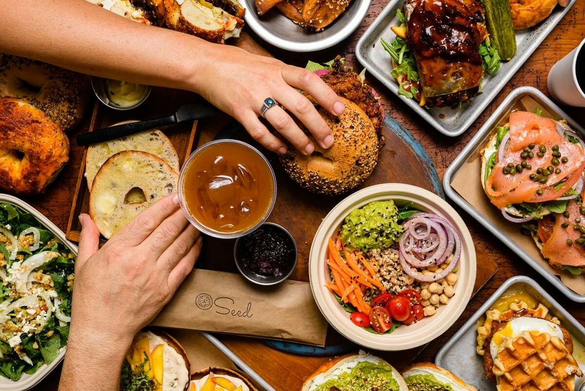 An assortment of bagel sandwiches and bowls at Seed Bagel Shop in Glastonbury.