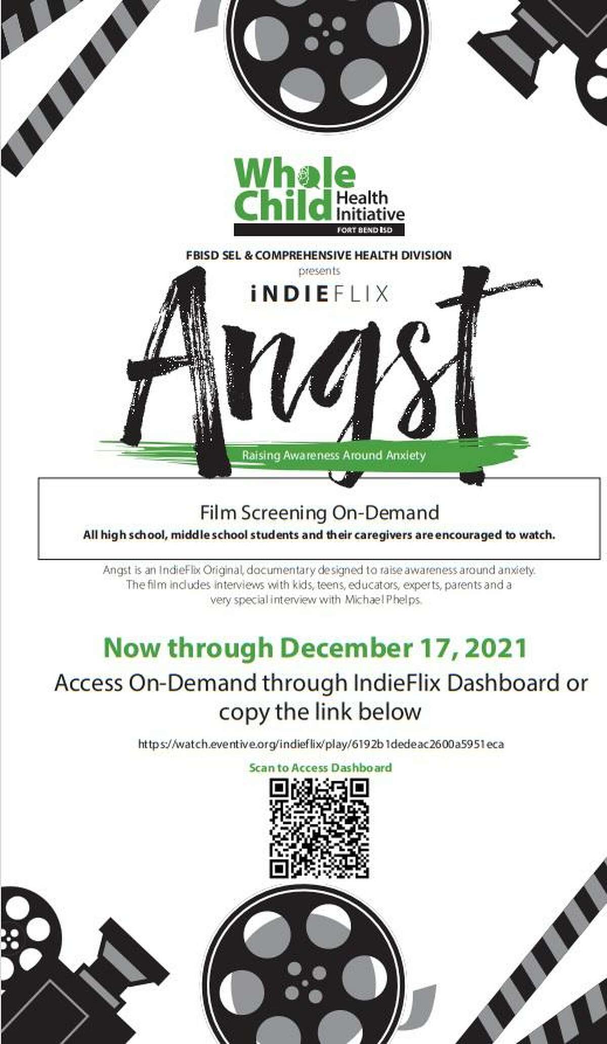 In an effort to raise awareness about anxiety among students, Fort Bend ISD is streaming the IndieFlix original documentary “Angst” through Friday, Dec. 17.