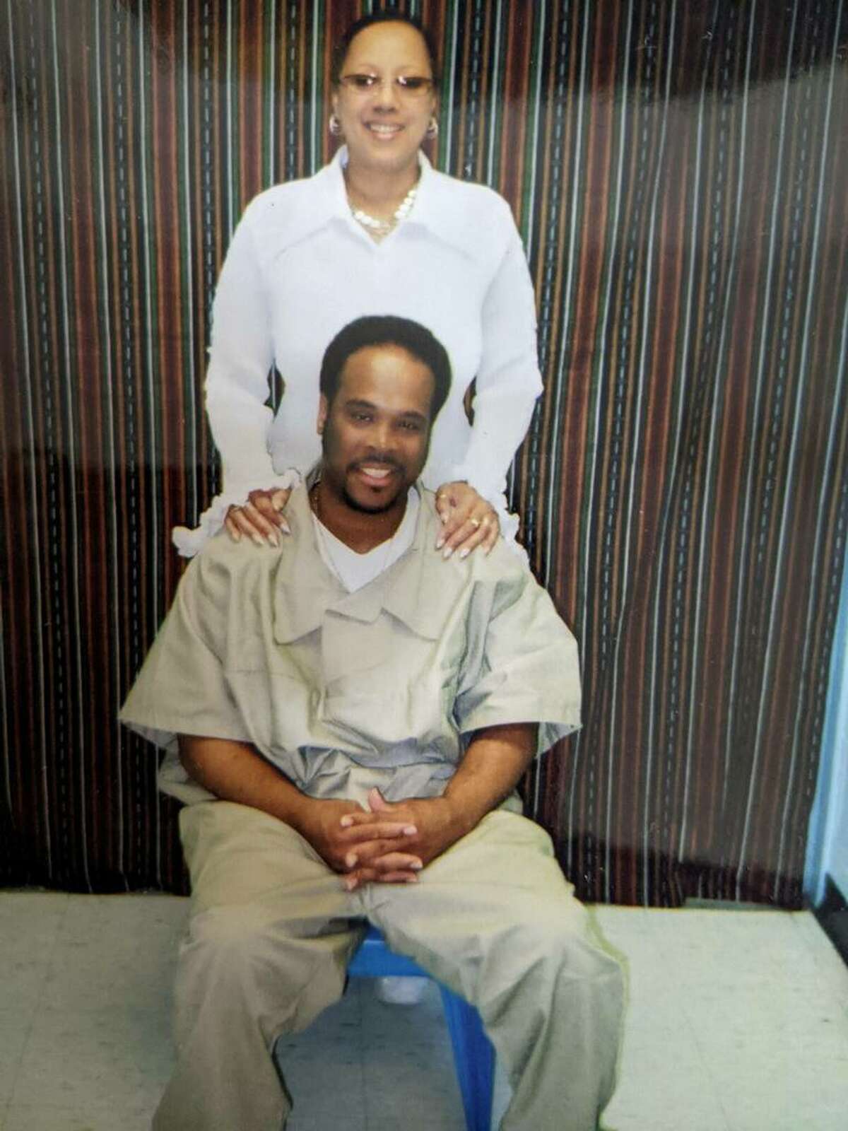 Michael Cox and his mother, Stephanie Hyman, taken while she was visiting him in prison.