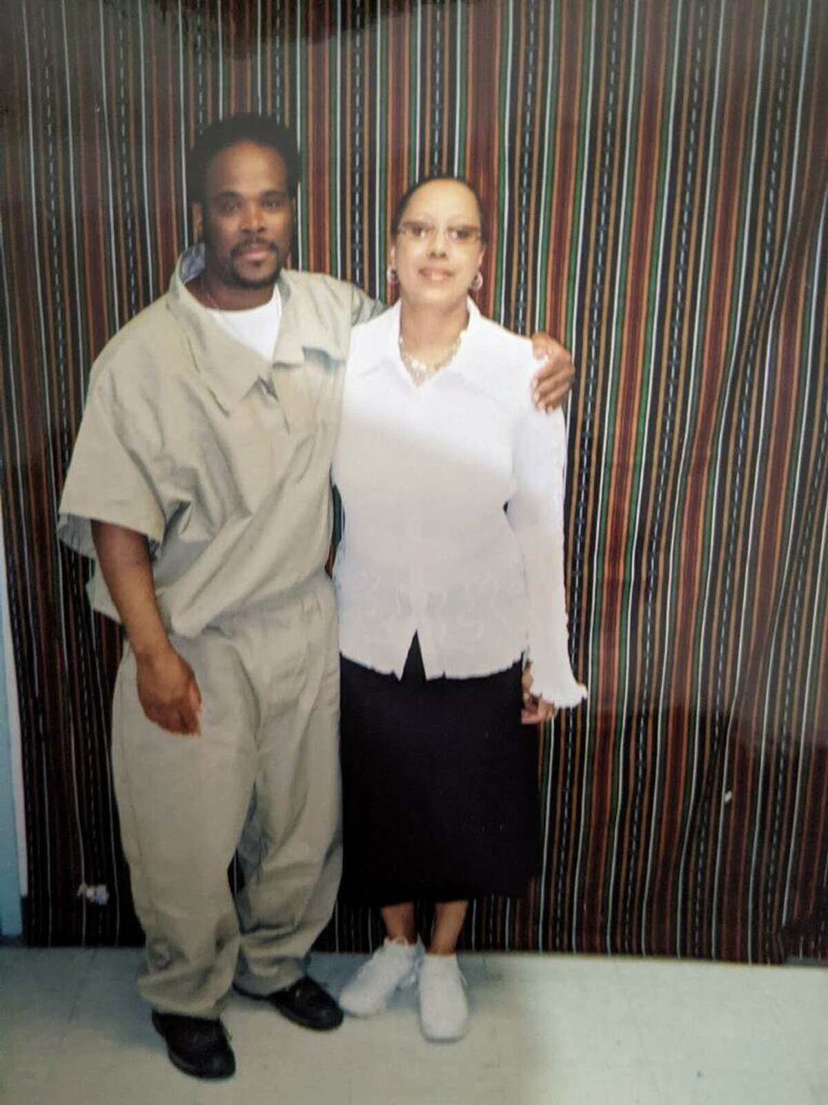 Michael Cox and his mother, Stephanie Hyman, taken while she was visiting him in prison.