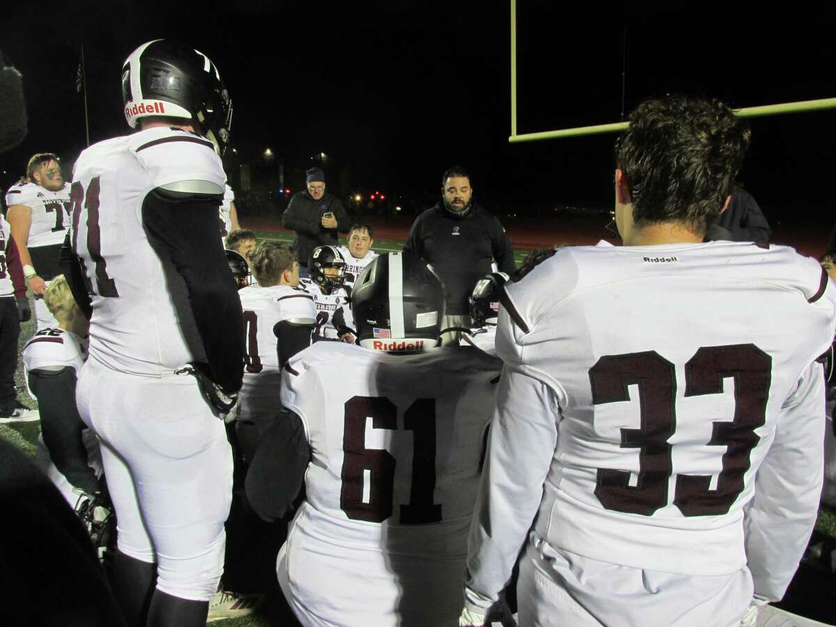 Torrington coach Gaitan Rodriguez told his team how proud he was for stepping up to Torrington's first state tournament playoff win after beating Granby/Canton in a Class M quarterfinal at Granby High School Tuesday night.