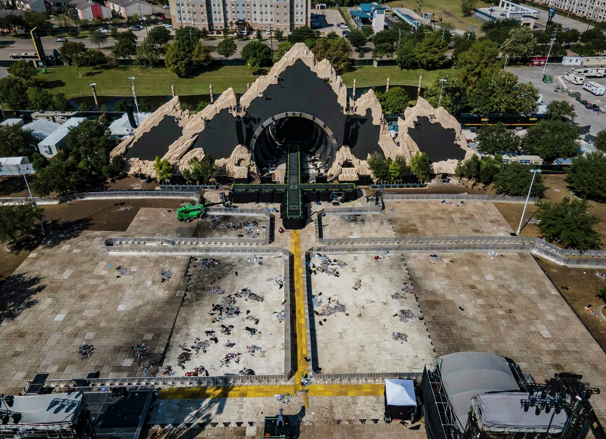 The Astroworld main stage at NRG Park on Nov. 8, 2021, in Houston, the Monday after the Nov. 5 Travis Scott concert when a crowd surge resulted in the deaths of 10 people and many injuries.