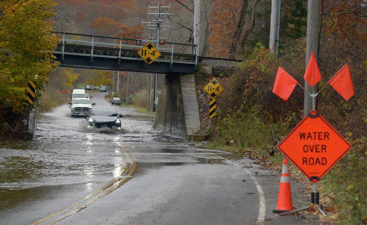 Water was over the road and flooding the Metro North underpass on Route 53 in Bethel during a recent storm.