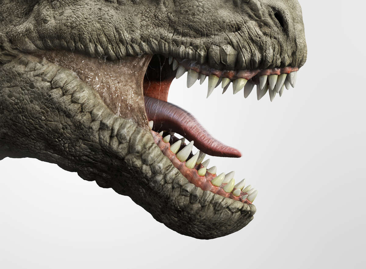 Close up of T-rex disnosaur mouth made entirely in 3d.