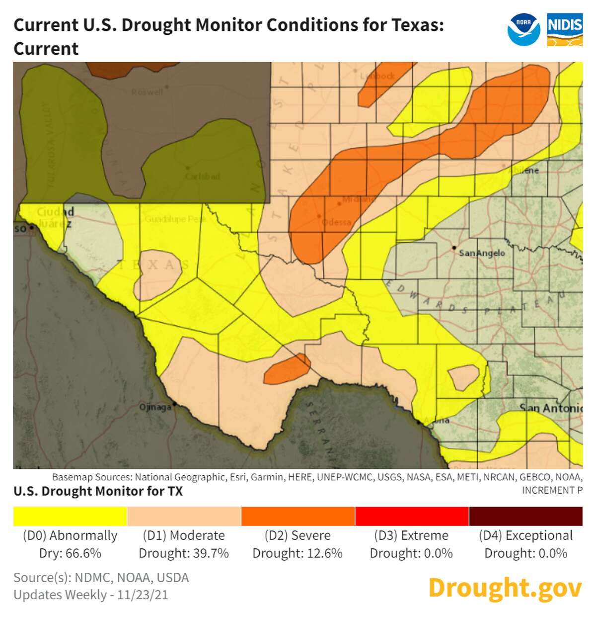 Current drought conditions in Texas. 