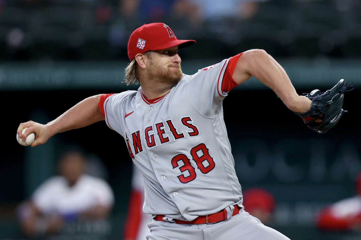 Alex Cobb of the Los Angeles Angels pitches against the Texas Rangers.