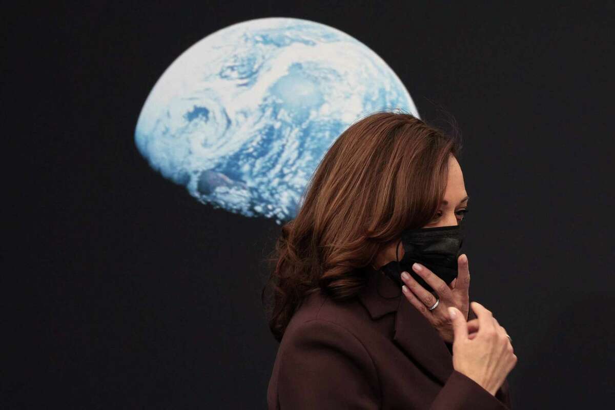 WASHINGTON, DC - DECEMBER 01: U.S. Vice President Kamala Harris (C) speaks attends a meeting of the National Space Council at the U.S. Institute of Peace December 1, 2021 in Washington, DC. During the event Harris announced a planned expansion of the organization charged with developing U.S. space policy. (Photo by Win McNamee/Getty Images)