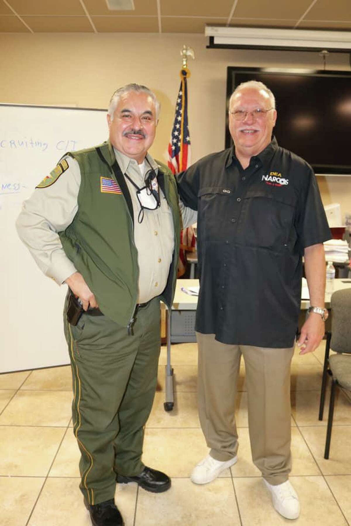 Sheriff Martin Cuellar hosted Peña on Tuesday as he spoke to law enforcement about his experience with the capture of drug lord Pablo Escobar.