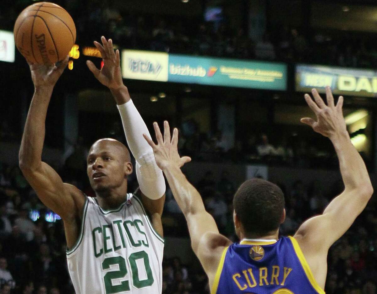 Ray Allen, who played with Stephen Curry’s dad, Dell, shoots against Steph, who is poised to pass him on the threes-made list.