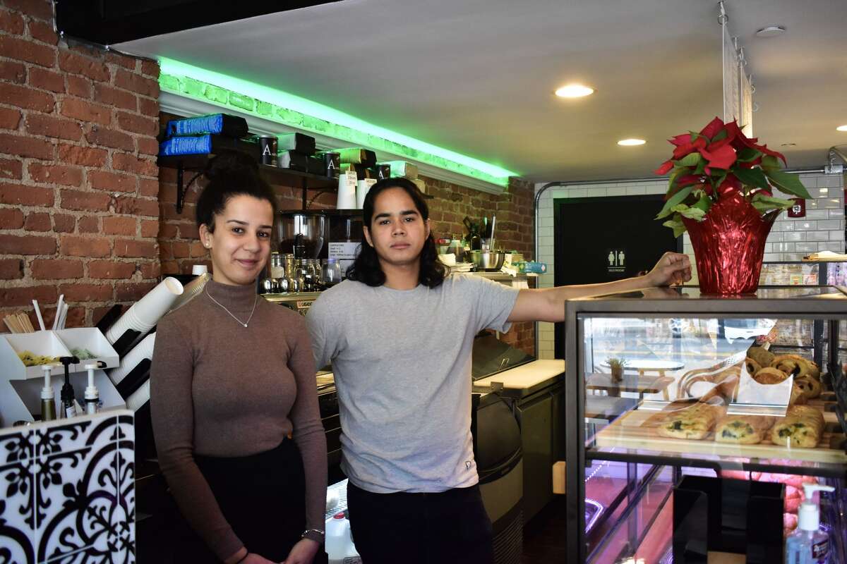 Rajaa Grirrane and Rony Aguiriano, baristas at The Breakroom located in South Norwalk on Dec. 2, 2021.