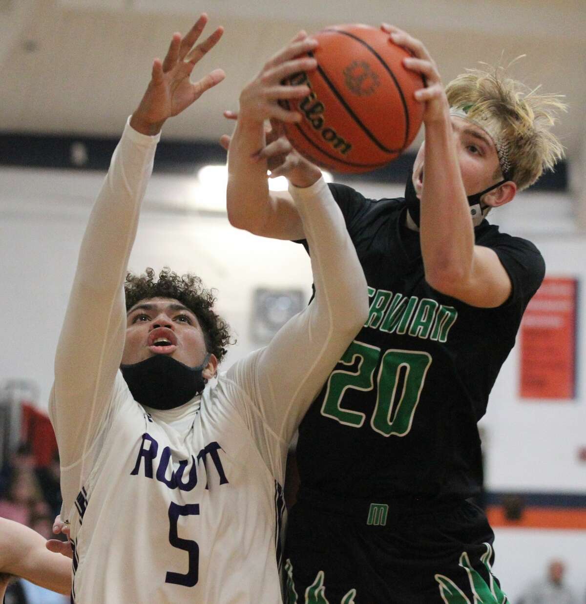 Action from the Routt boys' basketball team's game against Macon Meridian for the championship of the Gene Bergschneider Tournament in New Berlin last Saturday.