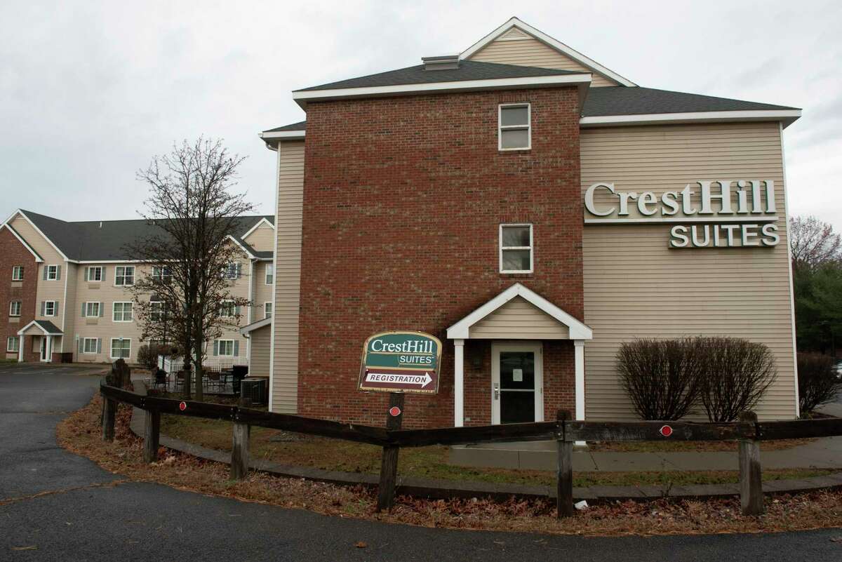 Exterior of Crest Hill Suites at 1415 Washington Avenue on Thursday, Dec. 2, 2021 in Albany, N.Y. A developer is proposing to tear down a hotel and build a 560-bed private dorm.