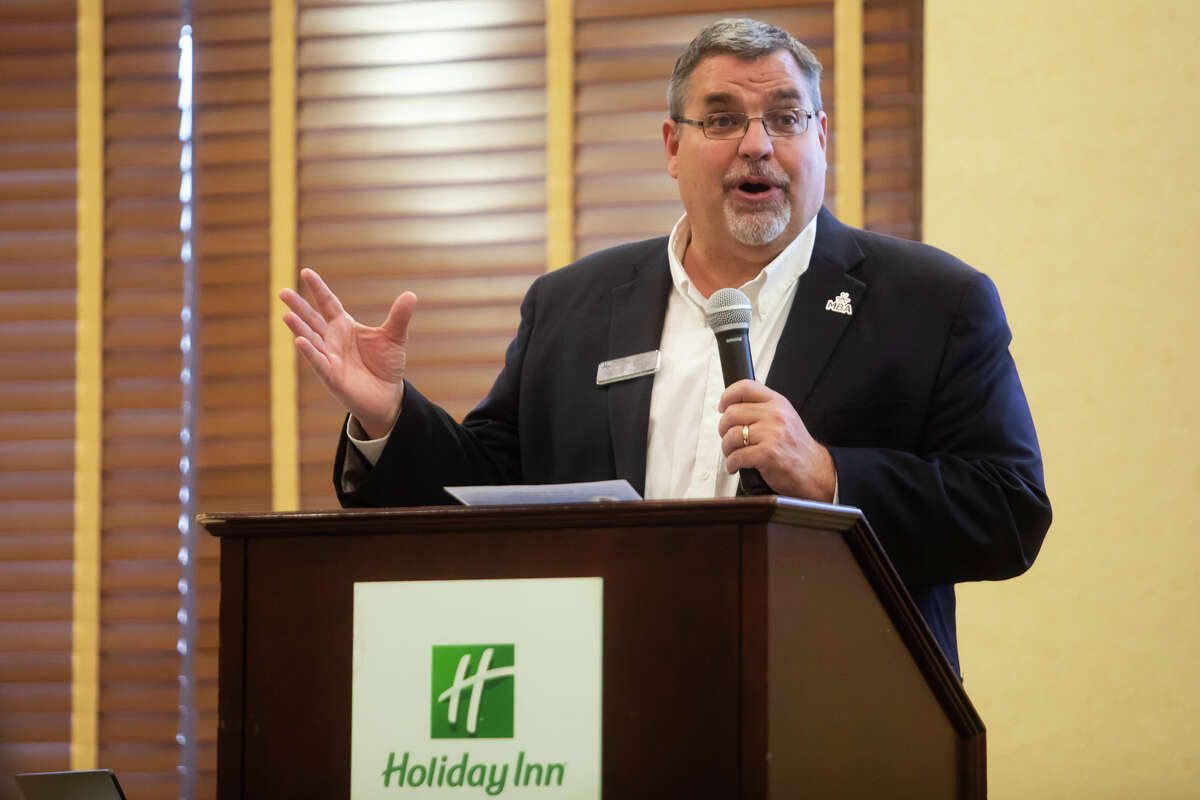 File photo: Midland Business Alliance President Tony Stamas introduces three speakers to present a picture of a changing workforce during a luncheon hosted by the MBA Tuesday, Nov. 30, 2021 at the Holiday Inn Midland.