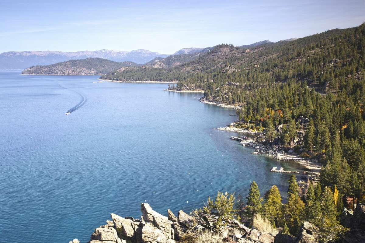 Looking north along the east shore of Lake Tahoe and the Carson Range. 