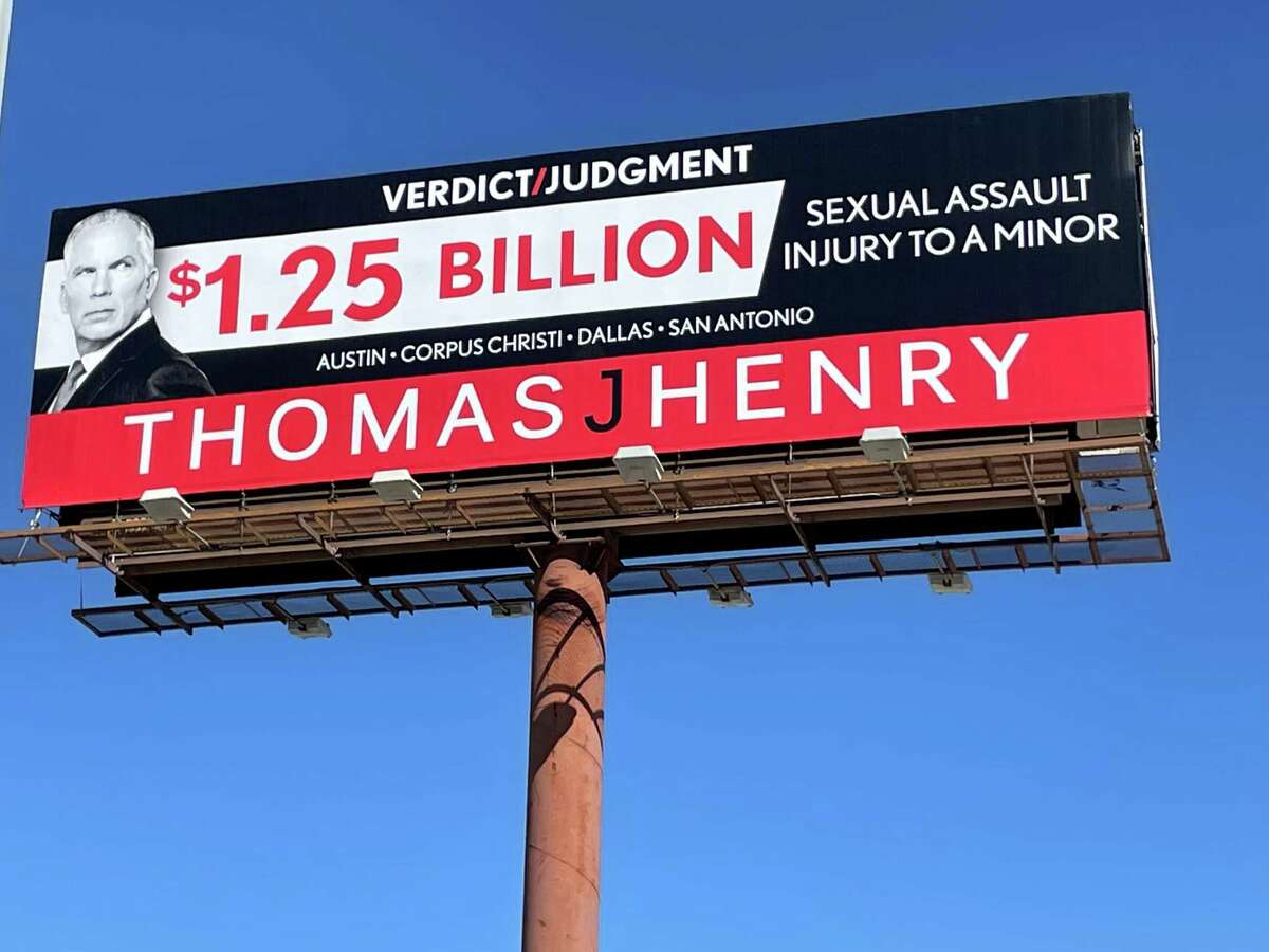 San Antonio personal injury lawyer Thomas J. Henry touts a $1.25 billion judgment on a billboard at McCullough Avenue and Interstate 35 just north of downtown. The case involved an alleged sexual assault victim represented by Henry. The client never received any money from the judgment.