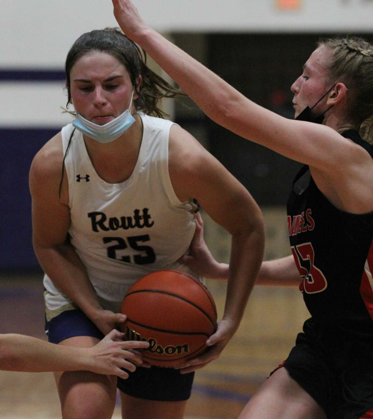 Routt's Addie Dobson drives to the basket during a game against Pittsfield in the season opener at Routt last week.