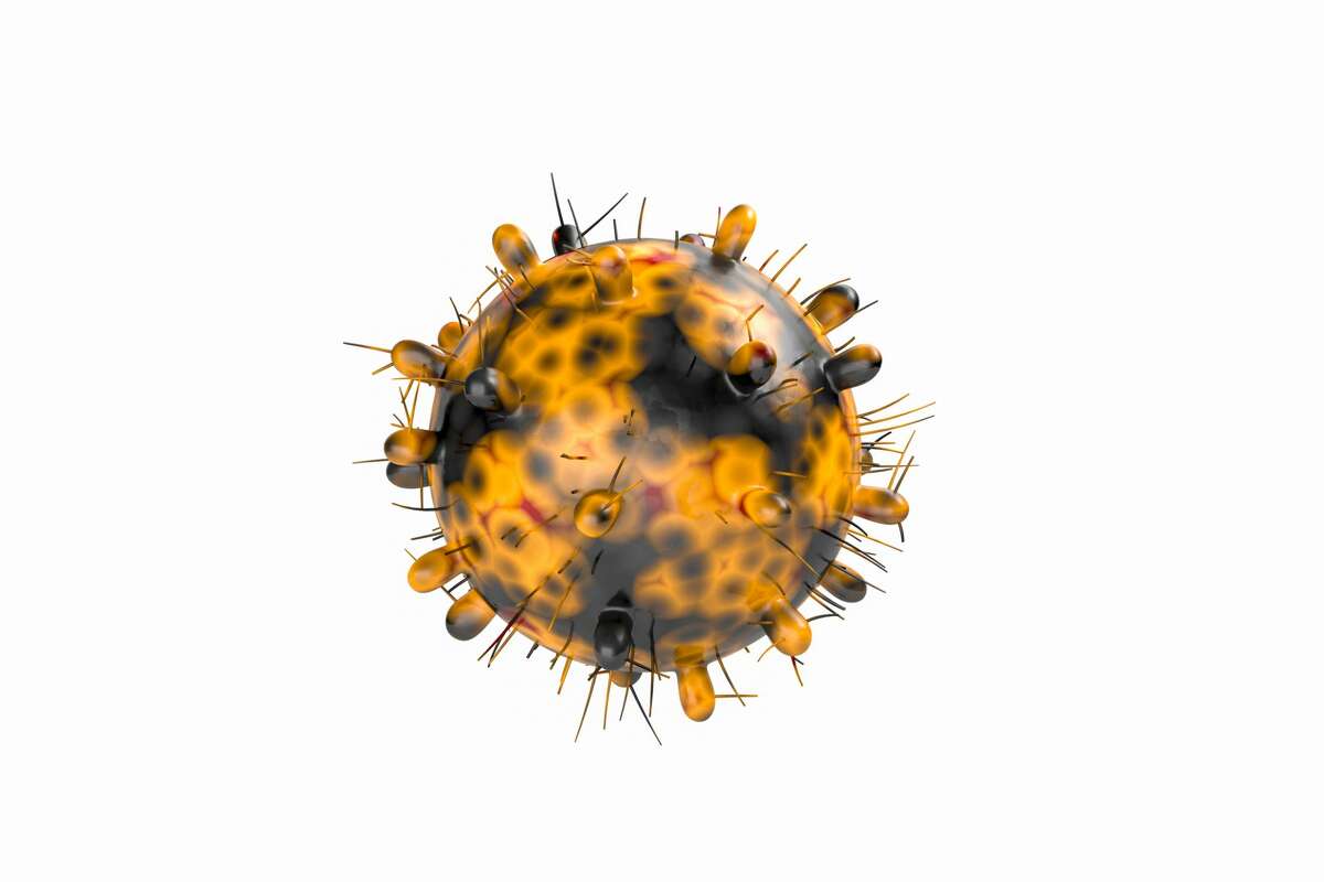 Here's a computer generated image of coronavirus omicron against white background.