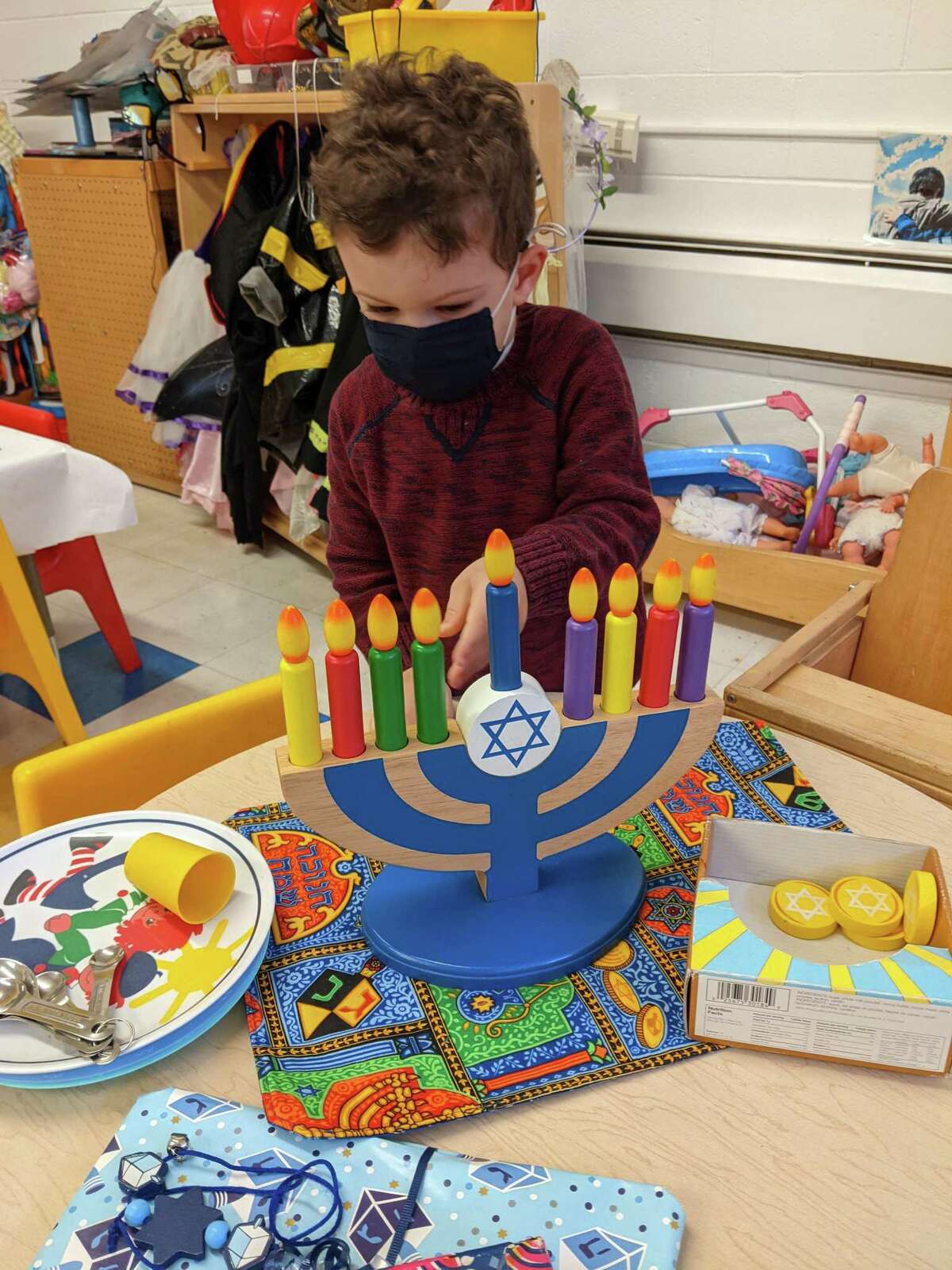 Staff and students at B'nai Torah Nursery School in Trumbull celebrate Hanukkah 2021.