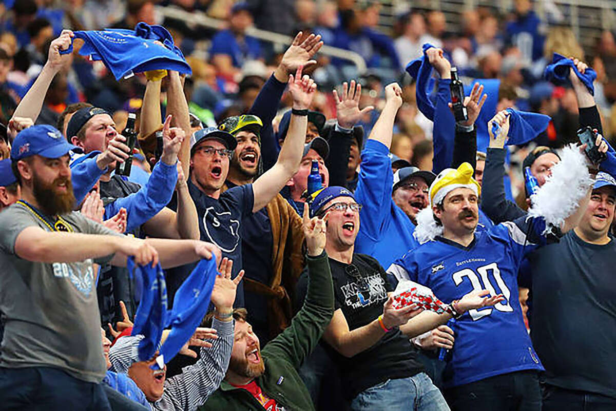 BattleHawks fans cheer their team during a 2020 XFL game at The Dome at America's Center in St. Louis.