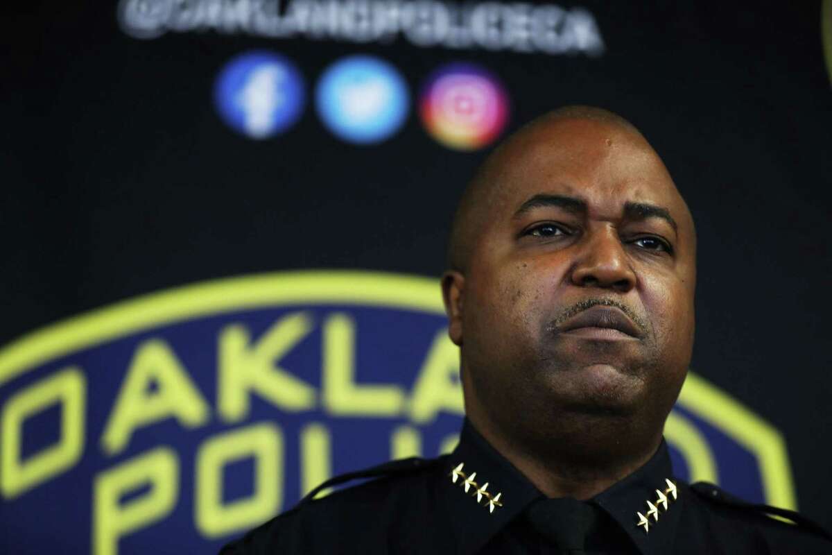 Chief of Police LeRonne Armstrong of the Oakland Police Department holds a press conference at OPD Headquarters on Tuesday, November 30, 2021, in Oakland, Calif. Armstrong made a statement regarding recent events of violent crime in Oakland.