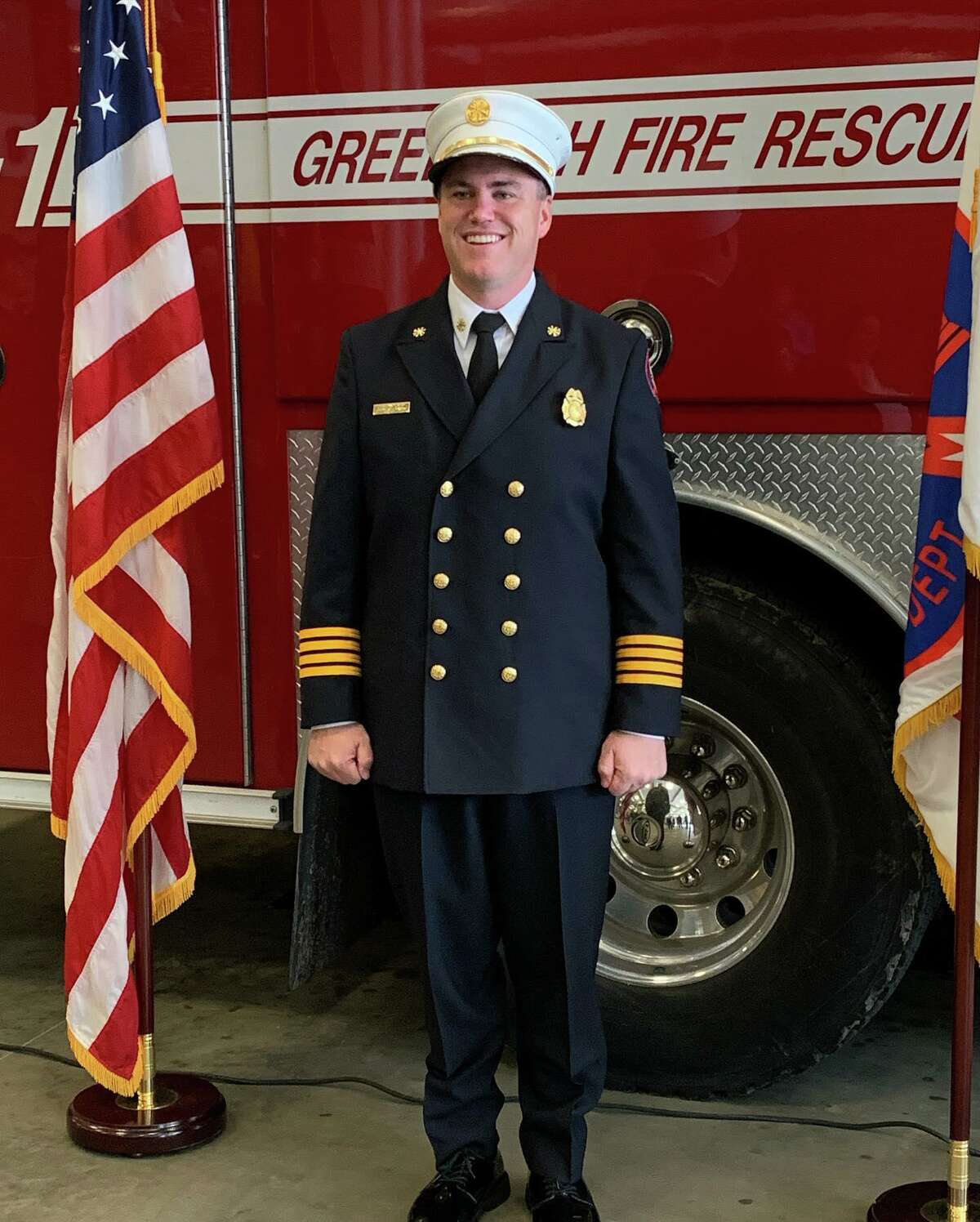Charlie Lubowicki, formerly of the Hamden Fire Department, was sworn in Thursday as the Assistant Chief of Administration, a new position for the Greenwich Fire Department.