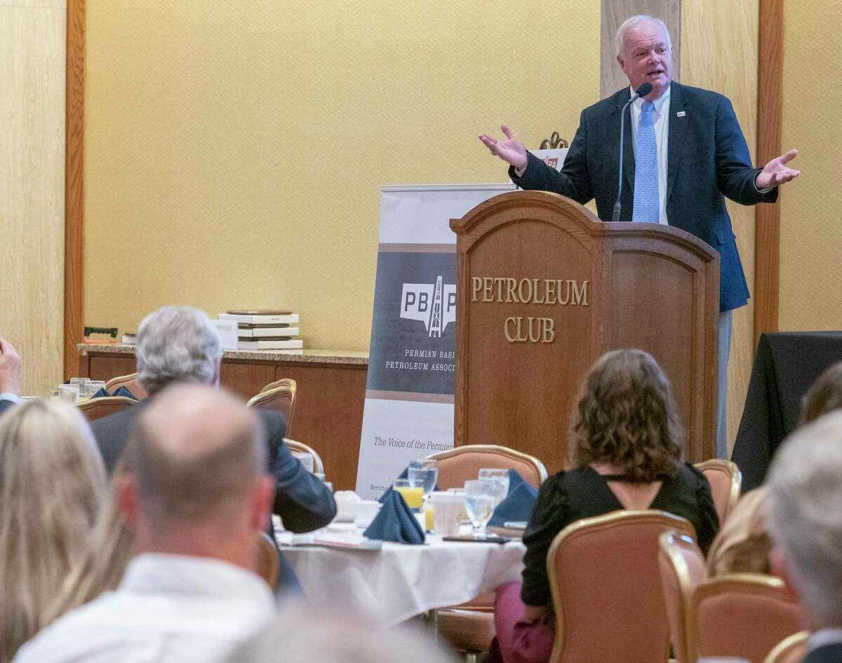 Wayne Christian, commissioner for Railroad Commission of Texas, speaks 09/30/2021 morning during the PBPA Annual Meeting at the Petroleum Club. Tim Fischer/Reporter-Telegram