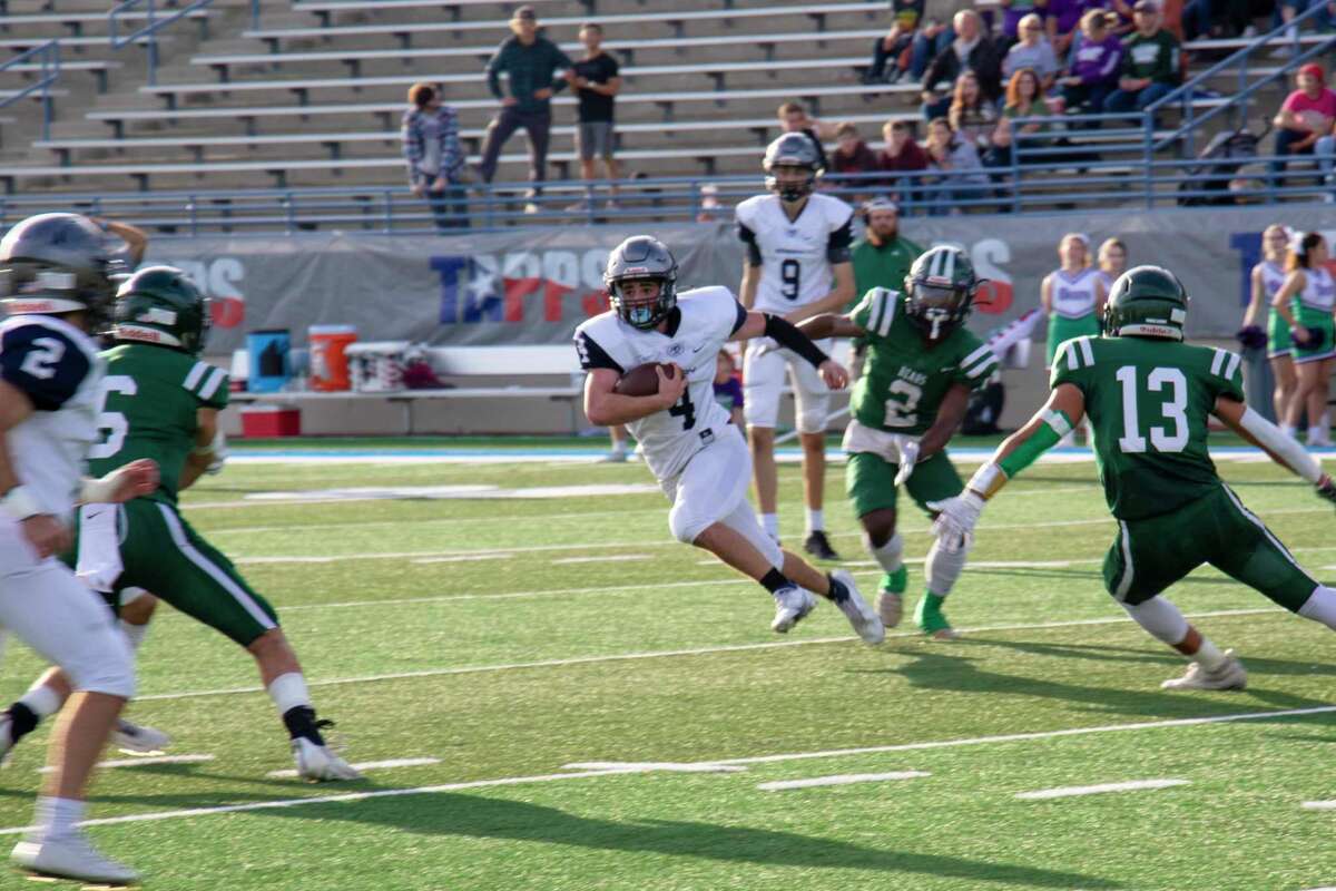 Emery senior Leo Gerst (4) had 222 rushing yards and six touchdowns in the Jaguars' 69-24 victory over San Marcos Academy in the TAPPS six man Division I state championship game on Dec. 2 at Midway High School in Waco.