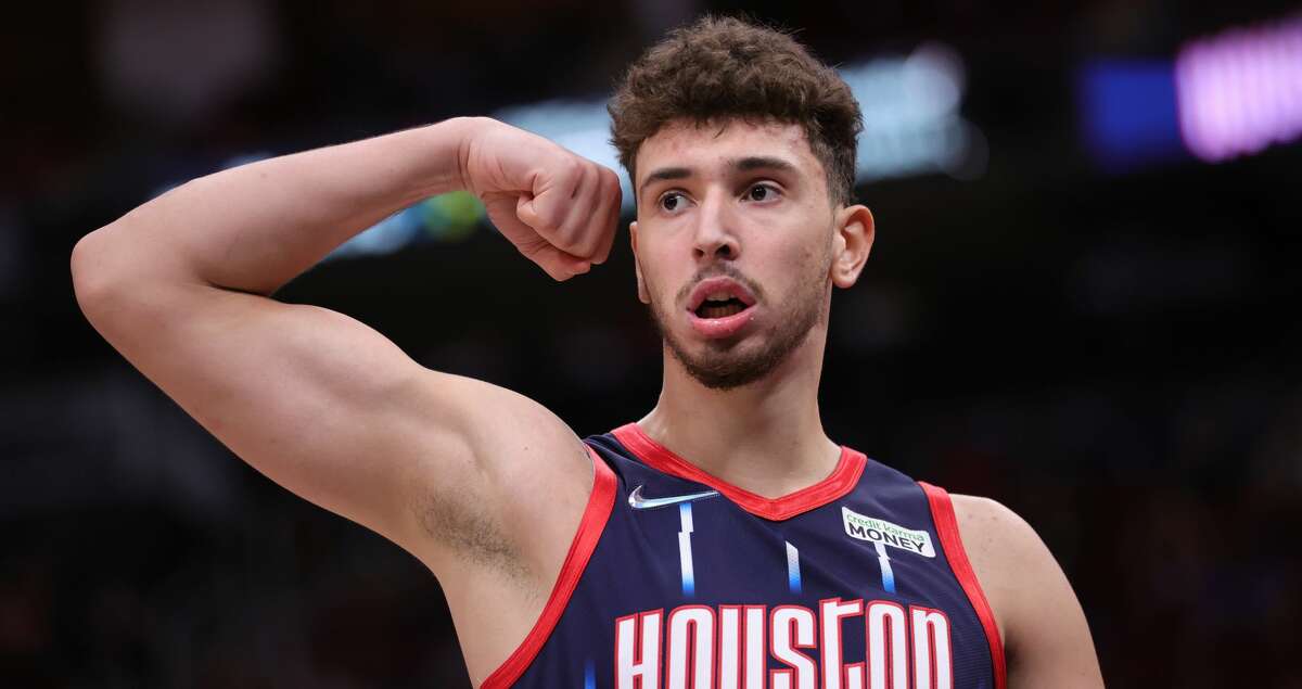 Alperen Sengun #28 of the Houston Rockets reacts to his basket during the second half against the Orlando Magic at Toyota Center on December 03, 2021 in Houston, Texas. (Photo by Carmen Mandato/Getty Images)