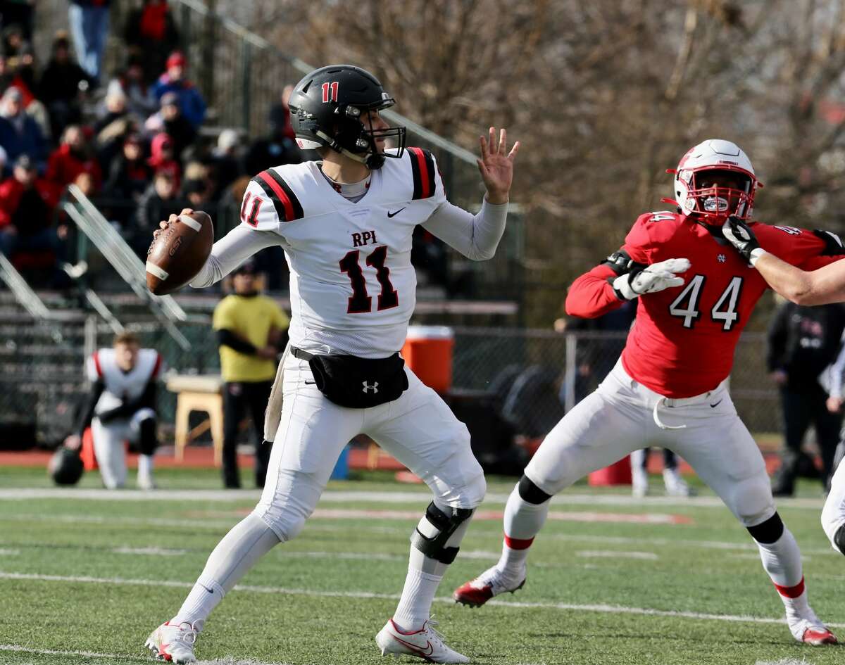 RPI graduate quarterback George Marinopoulos completed 16 of 28 passes for 163 yards, a touchdown and two interceptions in his final college game against North Central.
