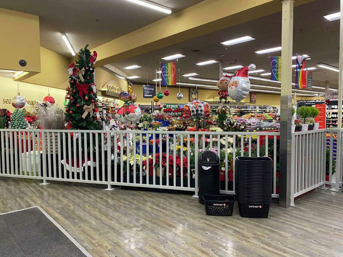 All the fencing, gates and the walls around the self-checkout at the Market Street Safeway are new.