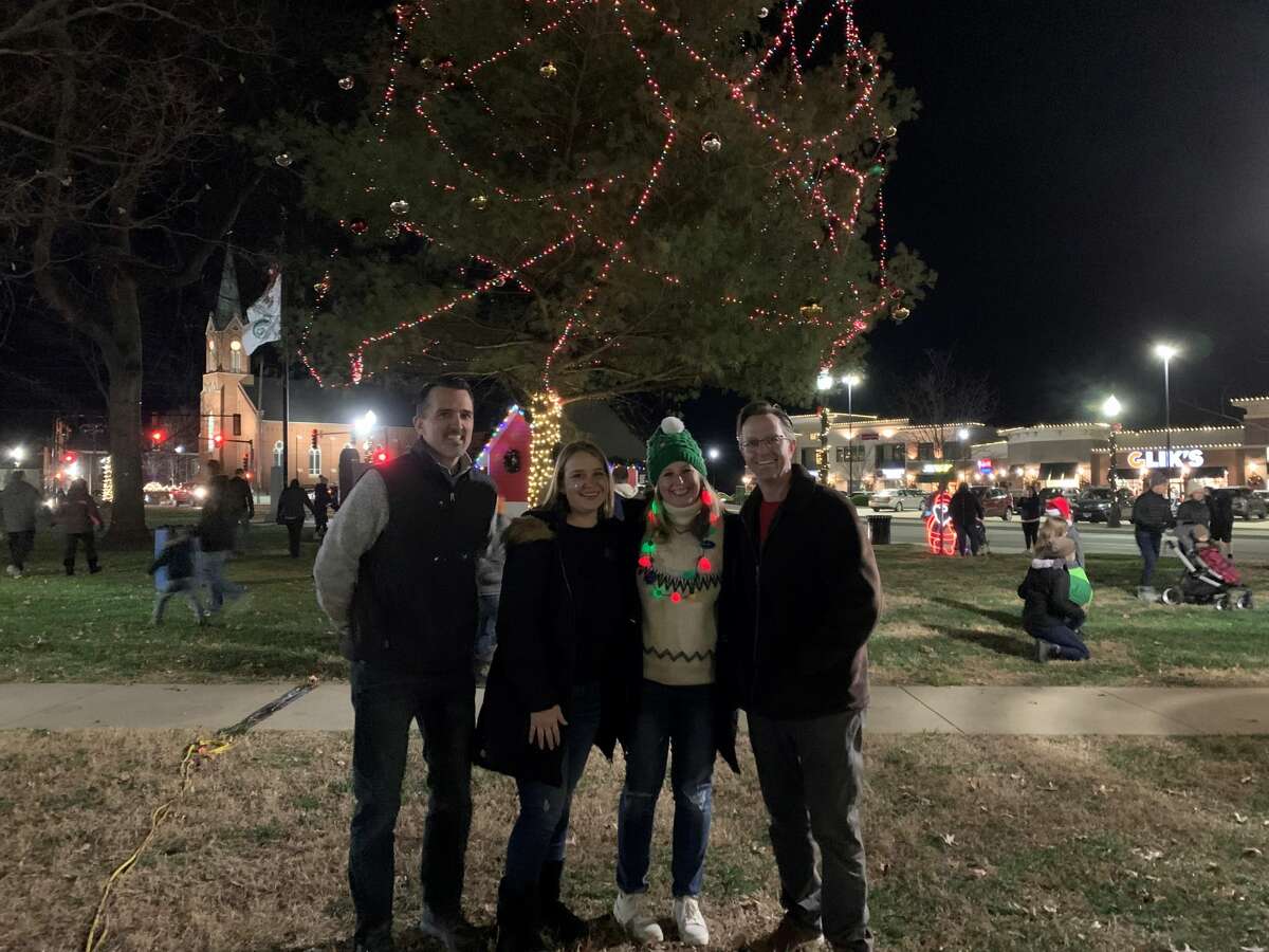(from left to right) Director of Edwardsville Parks and Recreation Nate Tingley, special events coordinator of Edwardsville Parks and Recreation Trina Vetter, city cleak Michelle Boyer and Edwardsville Mayor Art Risavy at the Edwardsville tree lighting on Saturday. 