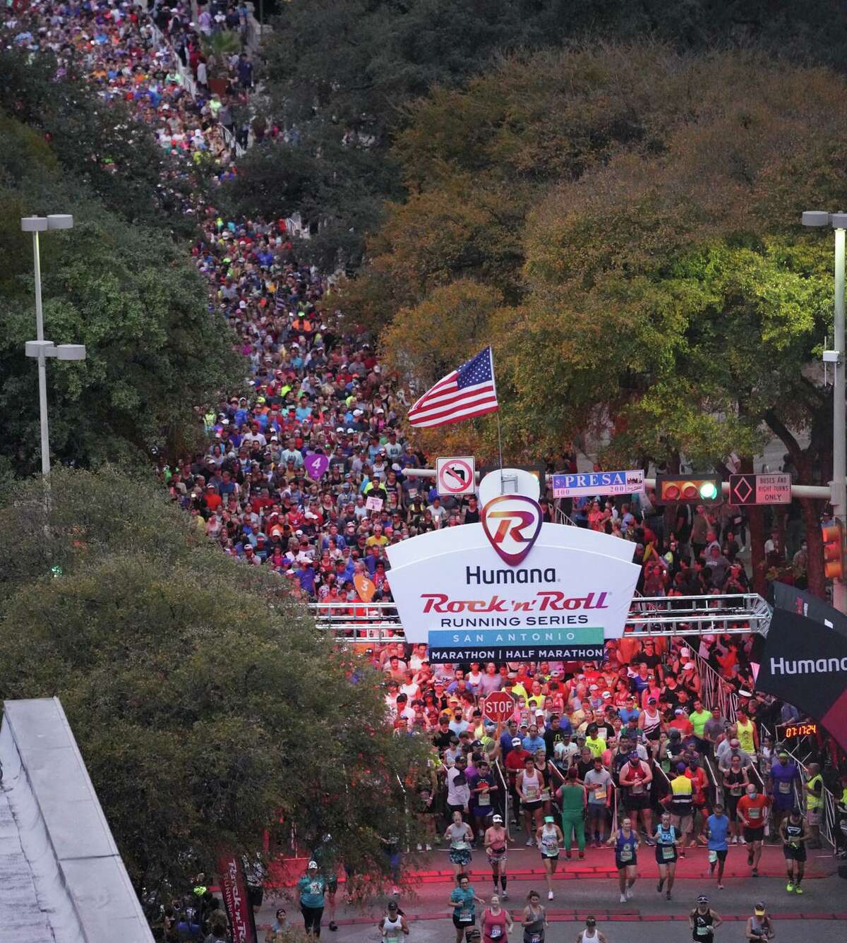 Runners start the Rock ‘n’ Roll Marathon along Market Street on Sunday morning. More than 18,000 were expected to participate in the two-day event.