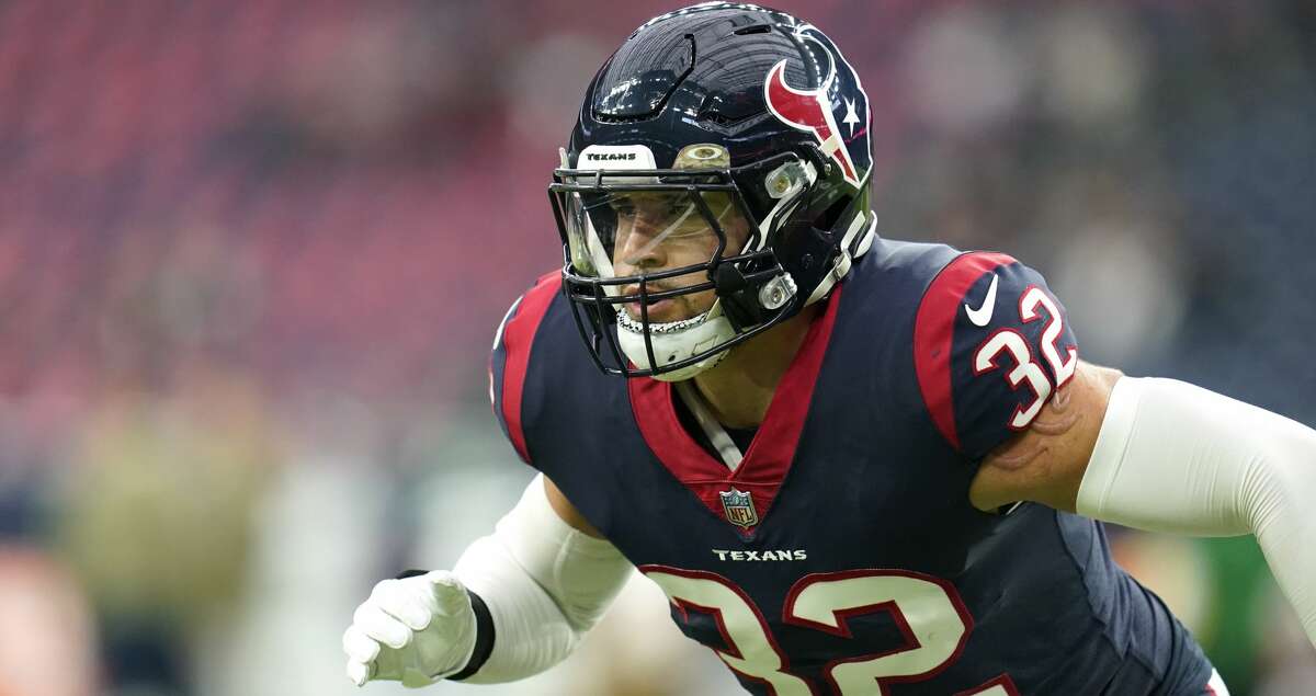Houston Texans linebacker Garret Wallow (32) during player warmups before an NFL football game against the New York Jets, Sunday, Nov. 28, 2021, in Houston. (AP Photo/Matt Patterson)