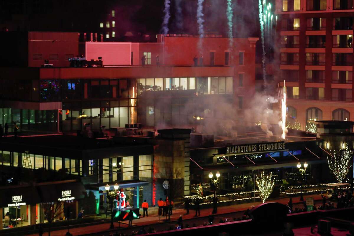 A drone view of the fireworks display during Stamford’s annual Heights and Lights event Sunday.