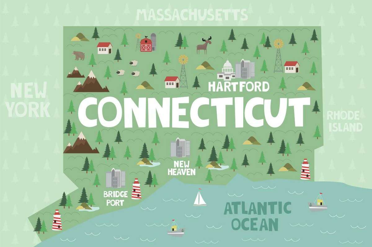 An illustrated map of Connecticut.