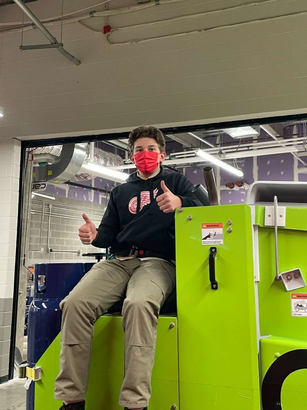 Boy Scout Troop No. 10 scout Thomas Edwards rode the Zamboni at the Dec. 4 Red Wings game. 